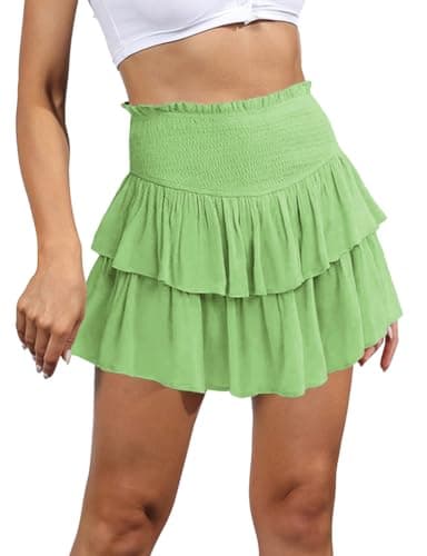 2024 Women's Ruffle Mini Skirt A-Line Pleated Cute Style — Green