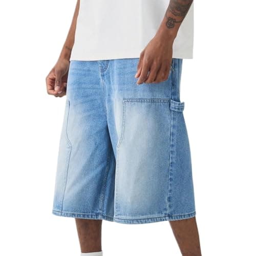 Kodaruber Men's Vintage Baggy Denim Hip Hop Jean Shorts — Light Blue