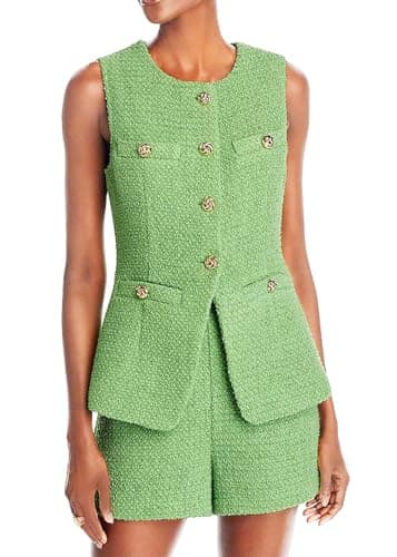 Mina Self Women's 2025 Summer Lightweight Y2K Tweed Vest Top Casual — Green