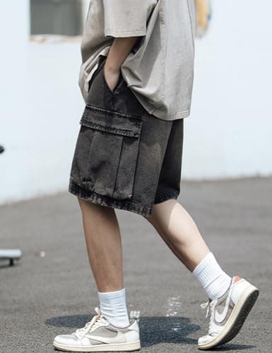 VOLYMOON Y2K Baggy Jeans Shorts for Men Hip Hop Grunge
