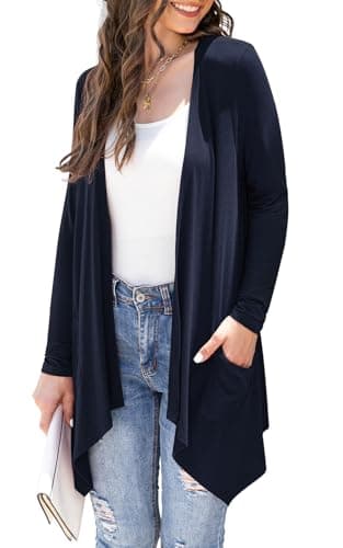 Veryoung Women's Lightweight Floral Long Sleeve Cardigan with Pockets — A03-navy_blue
