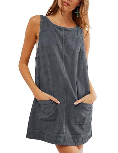 Hooever Women's Corduroy Overall Mini Dress with Pockets — Darkgrey