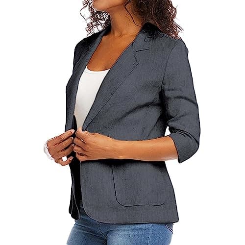 Zowzowkot Women's Lightweight Stretchy Linen Blazer Suit Summer Jackets with Pockets