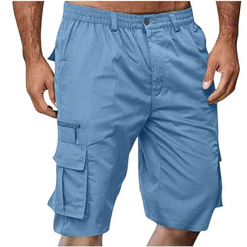 2024 Men's Elastic Waist Cargo Shorts Loose & Multi Pockets — A05_blue