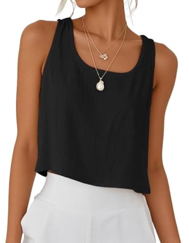 IDEALSANXUN Women's Cotton Linen Crop Top Summer Sleeveless Tops — Black