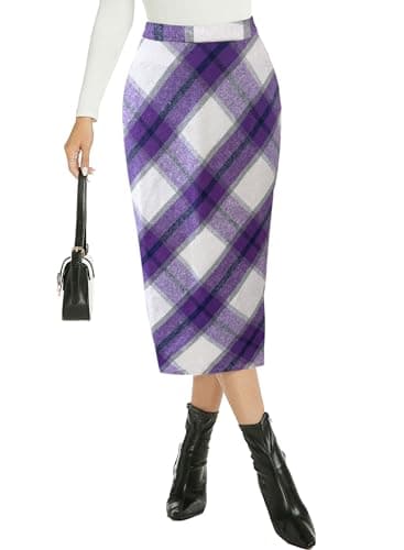 RANPHEE Womens Vintage Flannel Plaid Midi Skirt — Purple