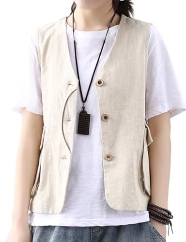 Womens Linen Sleeveless Blazer Jacket — Beige