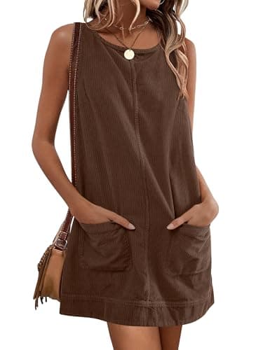 Caracilia Women's 2025 Trendy Corduroy Overall Mini Dress — Brown
