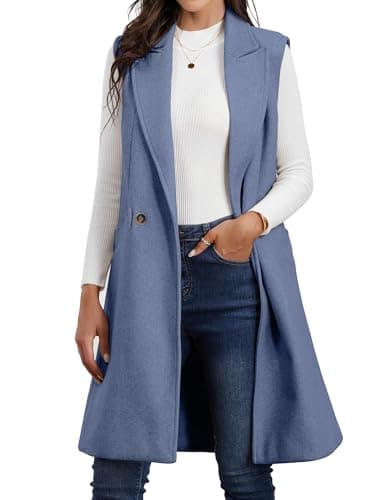 Idealsanxun Women's Fall Winter Wool Trench Coat Blazer Vest — Blue