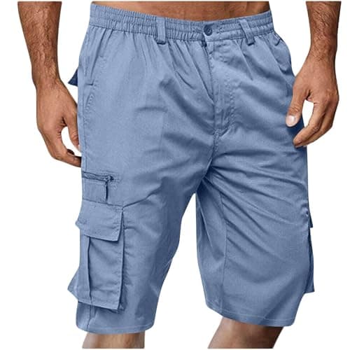 2024 Summer Mens Elastic Waist Cargo Shorts with Pockets — 01# Sky Blue