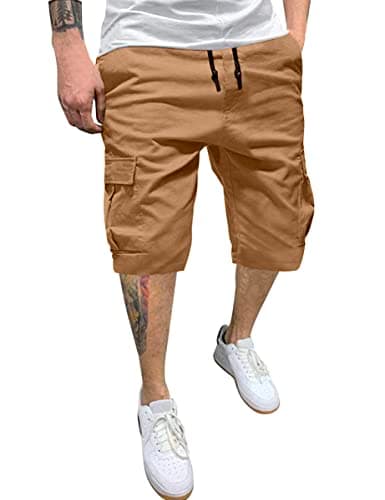 IDEALSANXUN Men's Casual Cotton Cargo Shorts for Summer — Dark Khaki