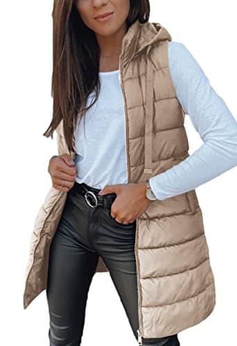 Women's Winter Hooded Puffer Vest — Khaki