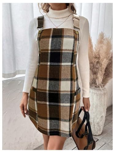 Milumia Women's Plaid Sleeveless Flannel Pinafore Dress