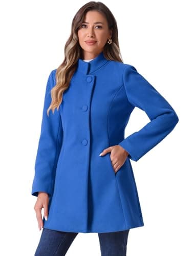 Allegra K Women's Mid-Long Winter Stand Collar Overcoat — Sea Blue