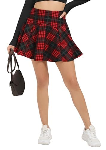 Urban CoCo Women's Vintage Elastic Waist Plaid Flared Mini Skirt