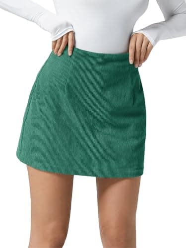 Wenrine Women's High Waist Mini Corduroy A-Line Skirt — Dark Green
