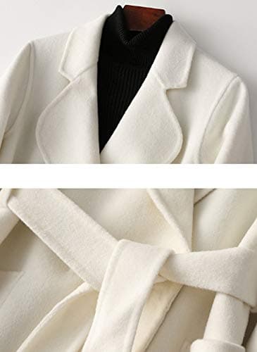 XMZFQ Women's Wool Trench Coat Solid Color V-Neck Slim Warm Overcoat