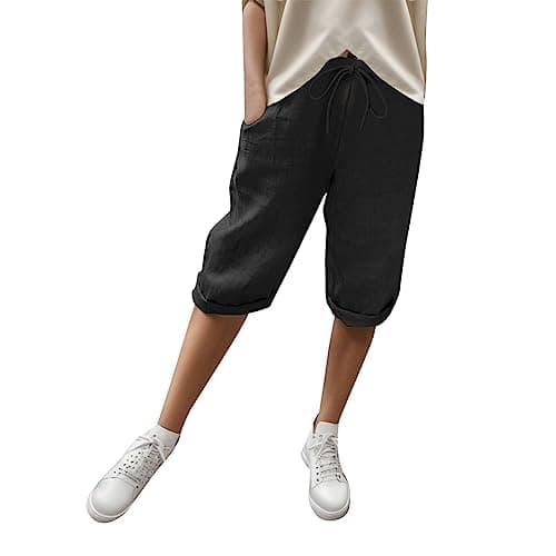 Cotton Linen Bermuda Shorts Elastic Waist Cargo Shorts — 002