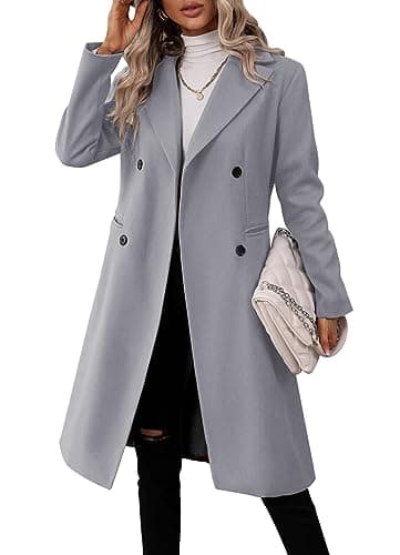 Danedvi Women's Slim Fit Double Breasted Pea CoatWinter Jacket — Grey