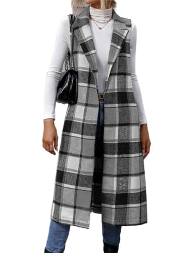 IDEALSANXUN Women's Plaid Sleeveless Fall Blazer Vest — Grey