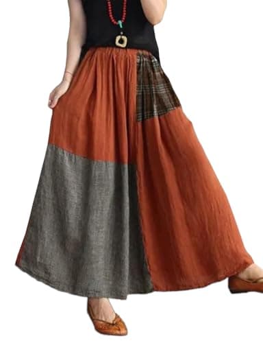 IDEALSANXUN High-Waisted Elastic Color Block Plaid Midi Skirt — Red