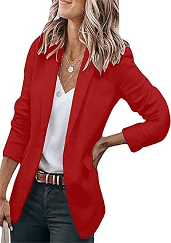 WIWIQS Women's Comfortable Long-Sleeve Open Front Blazer Suit — Red