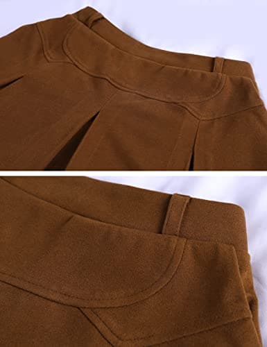 Tanming Women's Winter High Waist Pleated Wool Midi Skirt with Belt Loops
