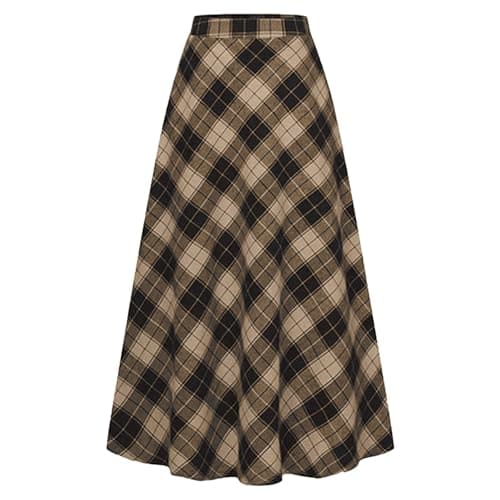 Elastic Waist A-Line Pleated Plaid Flared Skirt for Women