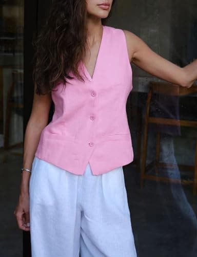 IdealSANXUN Women's Linen Summer Sleeveless Blazer Vest Top