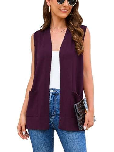 Veryoung Women's 2025 Sleeveless Knit Cardigan Vests with Cozy Pockets (S-3XL) — A07-purple-sleeveless