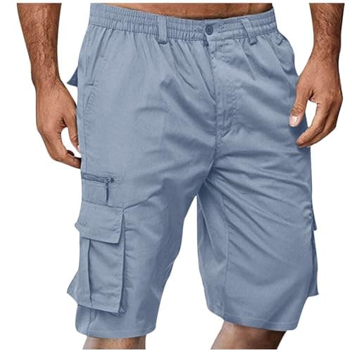 2024 Summer Mens Elastic Waist Cargo Shorts with Pockets — 04-gray