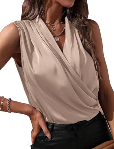 IDEALSANXUN Silk V-Neck Tank Tops for Women Spring Summer Business Casual — Champagne