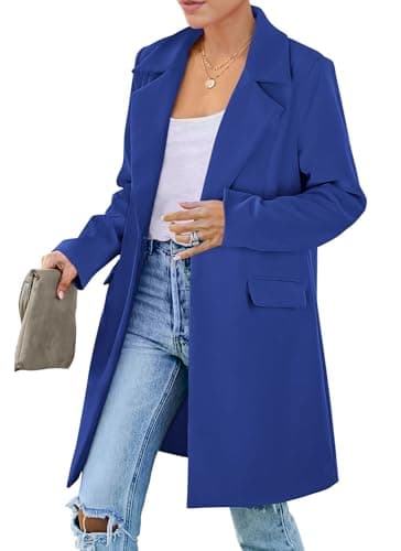 PrettyGarden Women's 2025 Long Sleeve Blazer Jackets Lapel Pockets Casual Work Outerwear — Royal Blue