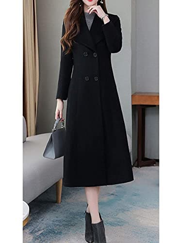 Ebossy Women's Slim Fit Below Knee Wool Trench Coat