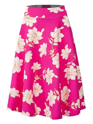 SSOULM Plus Size High Waist Flare Midi Skirt — Ssk004_flowerfuchsia