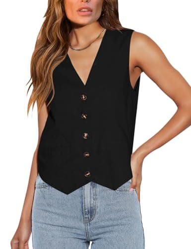 Floral Find Women's Casual Sleeveless V-Neck Business Vest with Pocket — Black