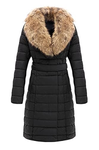 Bellivera Women's Winter Puffer Jacket with Removable Fur Collar — Black Yellow