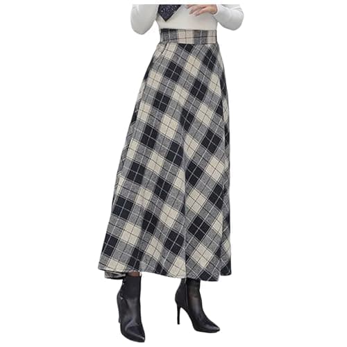 Elastic Waist A-Line Pleated Plaid Flared Skirt for Women — Blue