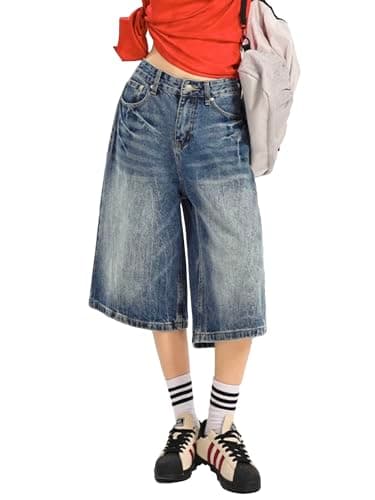 EMMIOL Women's Wide Leg Denim Jorts Shorts Y2K Summer Style