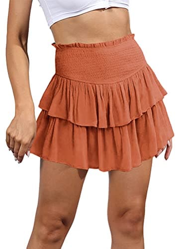 2024 Women's Ruffle Mini Skirt A-Line Pleated Cute Style — Orange