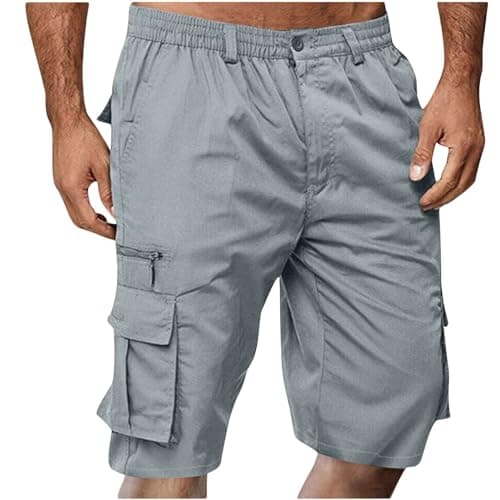 2024 Summer Mens Elastic Waist Cargo Shorts with Pockets — 03-gray