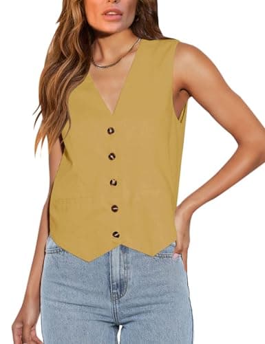 Floral Find Women's Casual Sleeveless V-Neck Business Vest with Pocket — Yellow