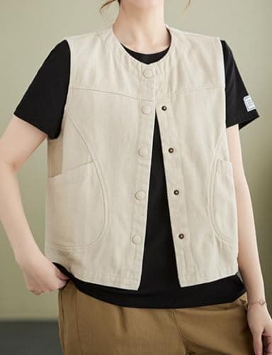 IDEALSANXUN Women's Cotton Linen Vest for Spring Jackets Outerwear