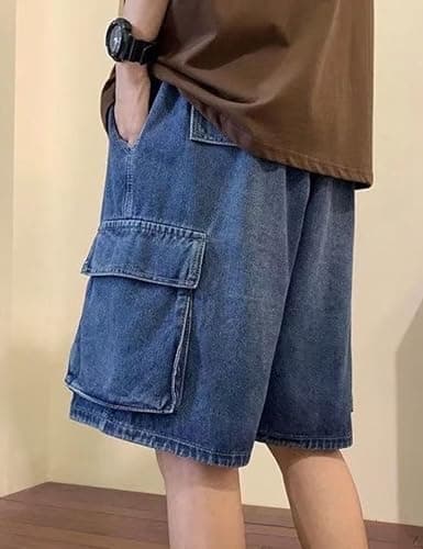 Fexrory Men's Y2K Blue Denim Shorts