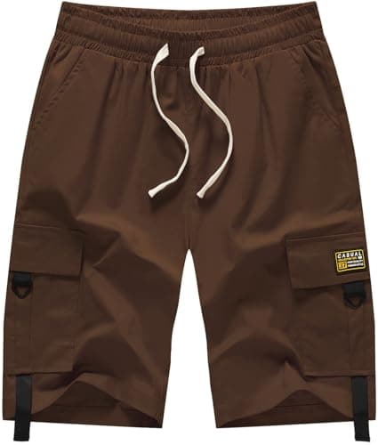 XinYangNi Men's Cargo Shorts Elastic Waist Casual Outdoor Lightweight Work Shorts Multi-Pockets — Coffee3