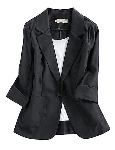 Cotton Linen Blazer for Womens Casual — Black