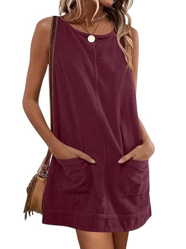 Caracilia Women's 2025 Trendy Corduroy Overall Mini Dress — Burgundy