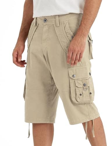 Rejork Mens Cargo Shorts with 8 Pockets Outdoor Casual Hiking — Stone