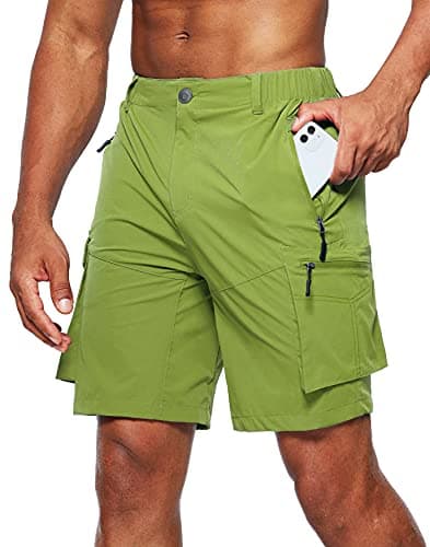 Men's Pudolla Quick-Dry Hiking Cargo Shorts with Multi Pockets for Camping and Travel — Army Green