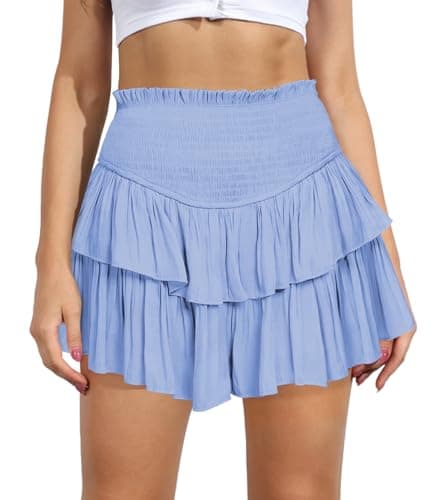 High Waist Ruffle Mini Skirt Women's Fashion — Light Blue
